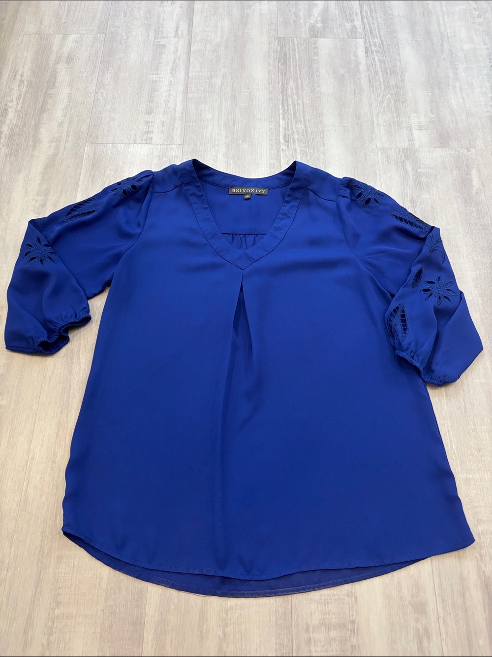 Brixon Ivy Cobalt Blue V-Neck Blouse with Eyelet Sleeve Details